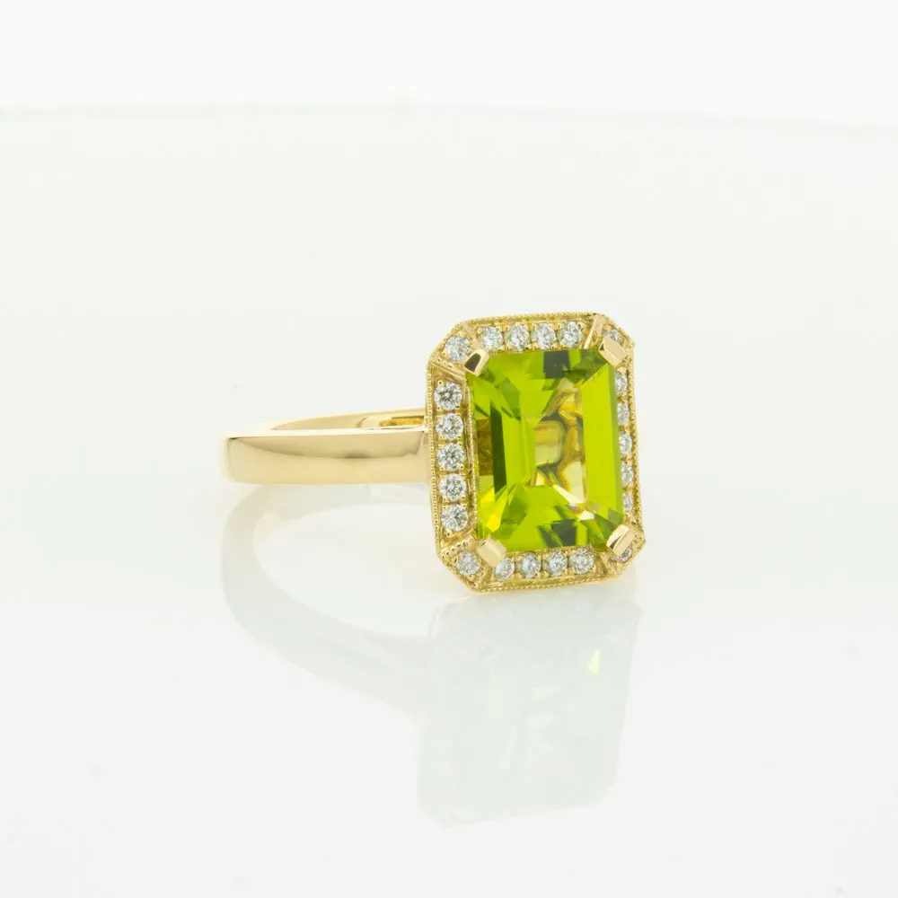 18ct Yellow Gold Peridot & Diamond Empire Ring