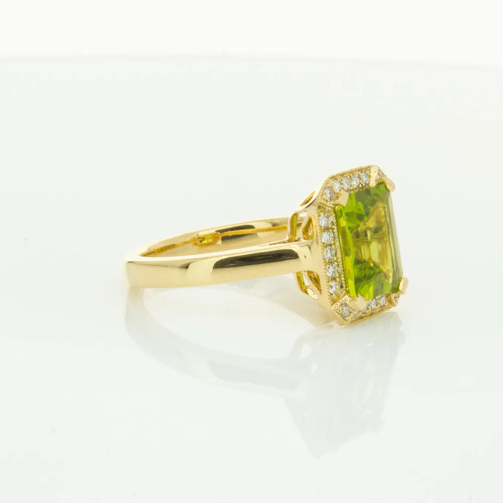 18ct Yellow Gold Peridot & Diamond Empire Ring