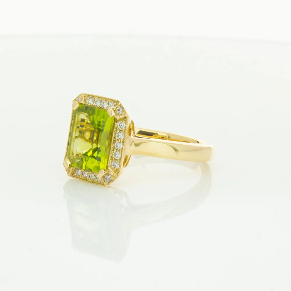 18ct Yellow Gold Peridot & Diamond Empire Ring