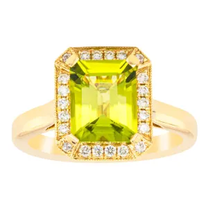 18ct Yellow Gold Peridot & Diamond Empire Ring
