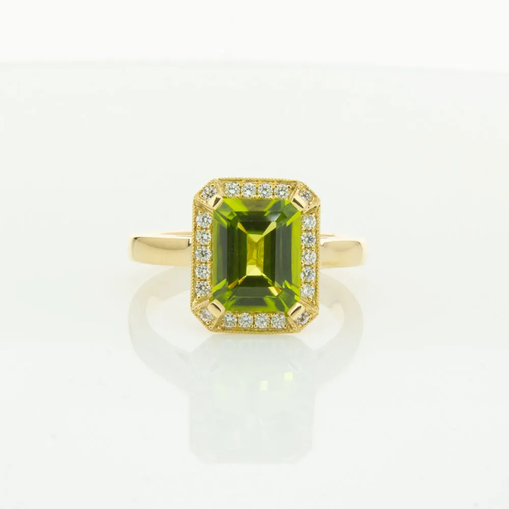 18ct Yellow Gold Peridot & Diamond Empire Ring
