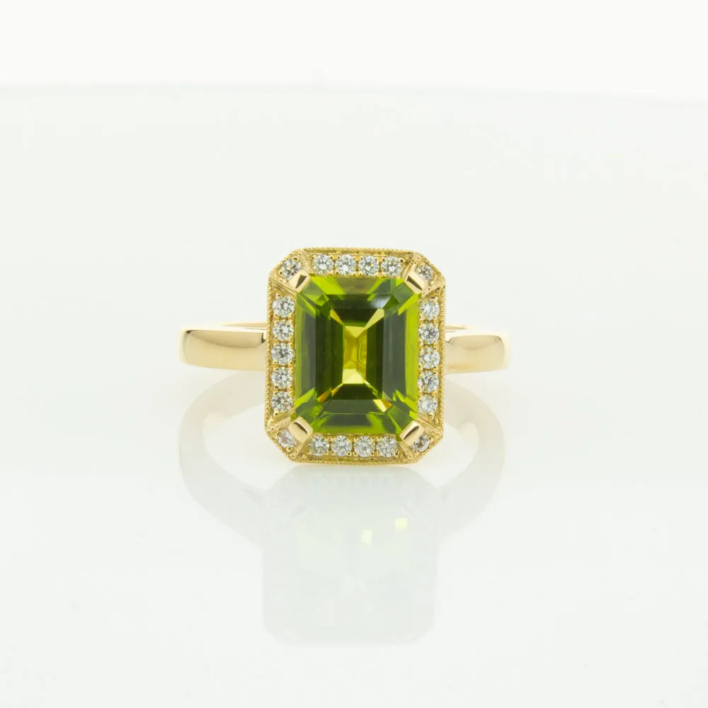 18ct Yellow Gold Peridot & Diamond Empire Ring