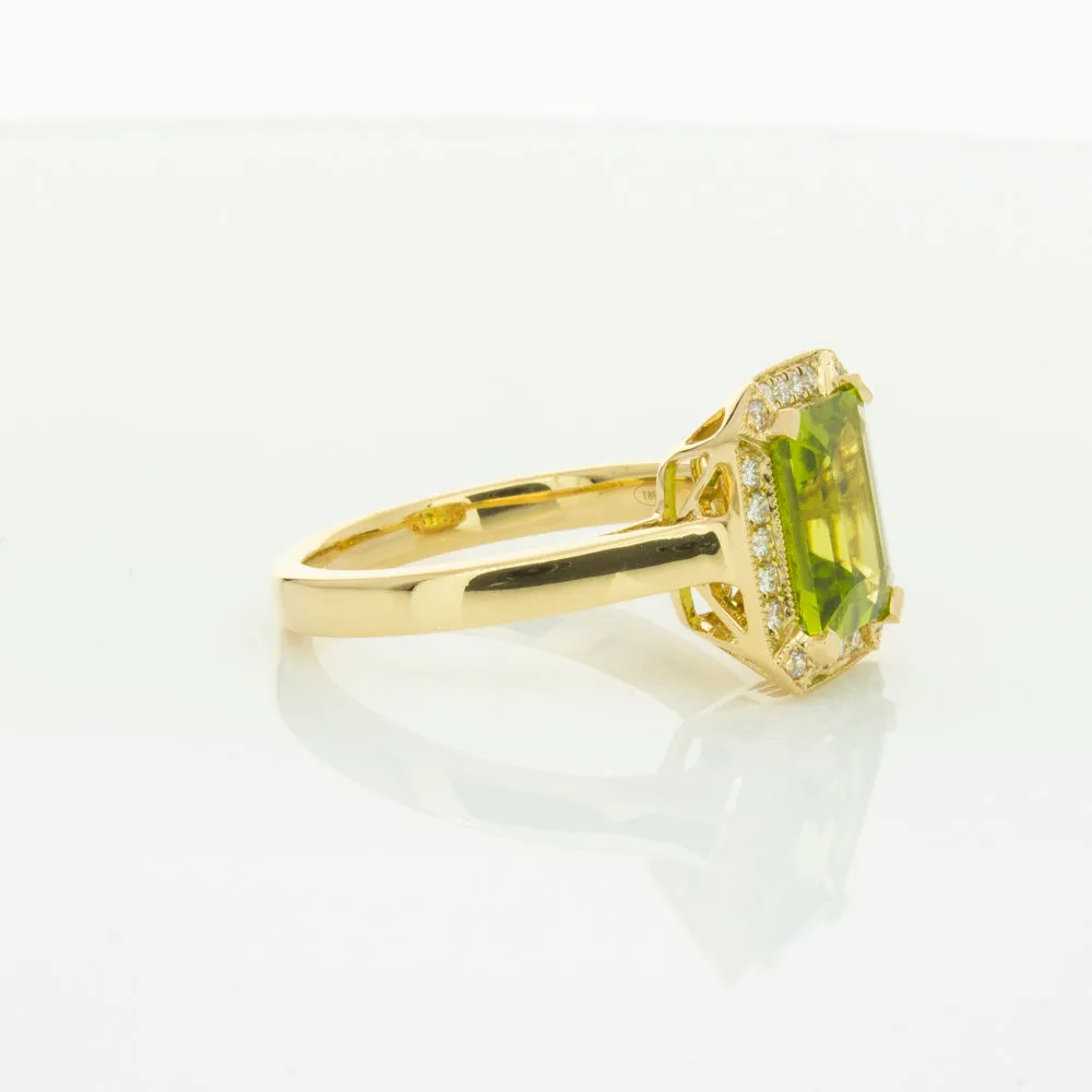 18ct Yellow Gold Peridot & Diamond Empire Ring