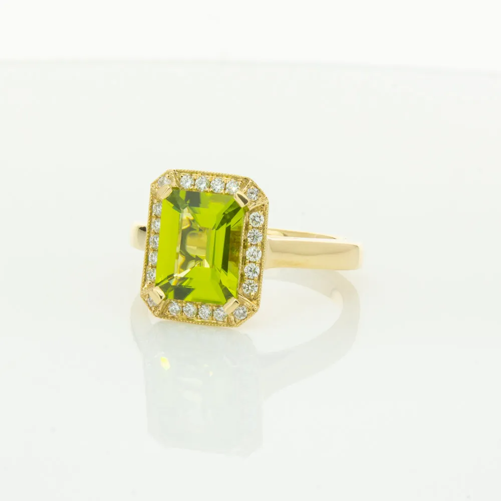18ct Yellow Gold Peridot & Diamond Empire Ring