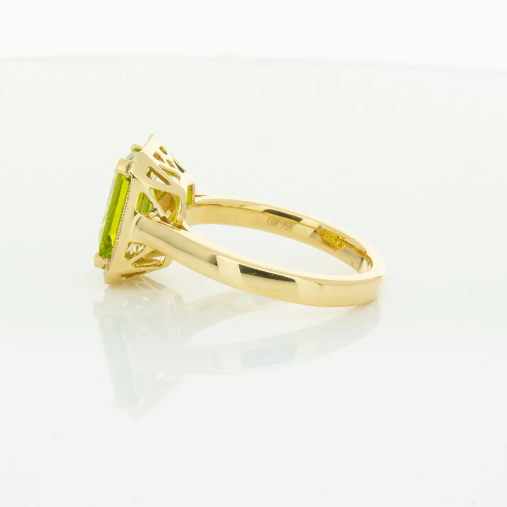 18ct Yellow Gold Peridot & Diamond Empire Ring