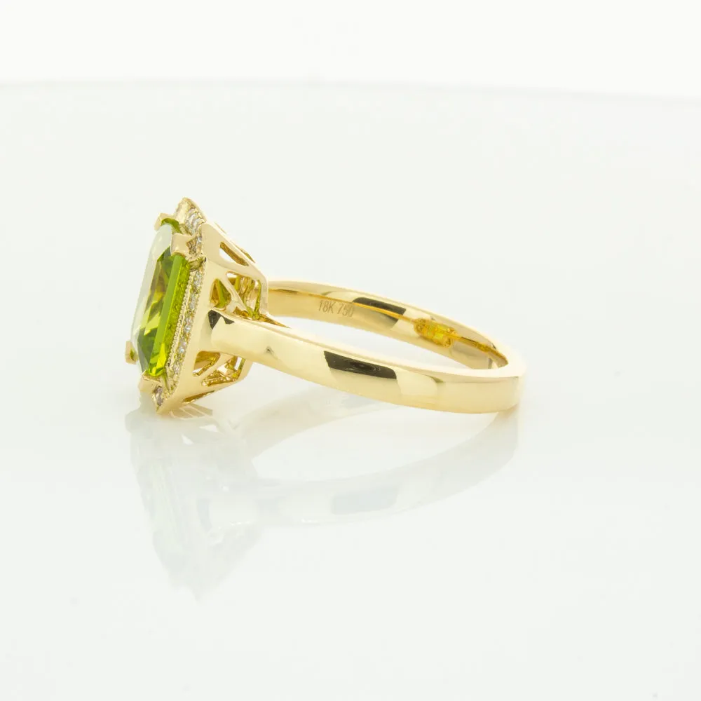 18ct Yellow Gold Peridot & Diamond Empire Ring