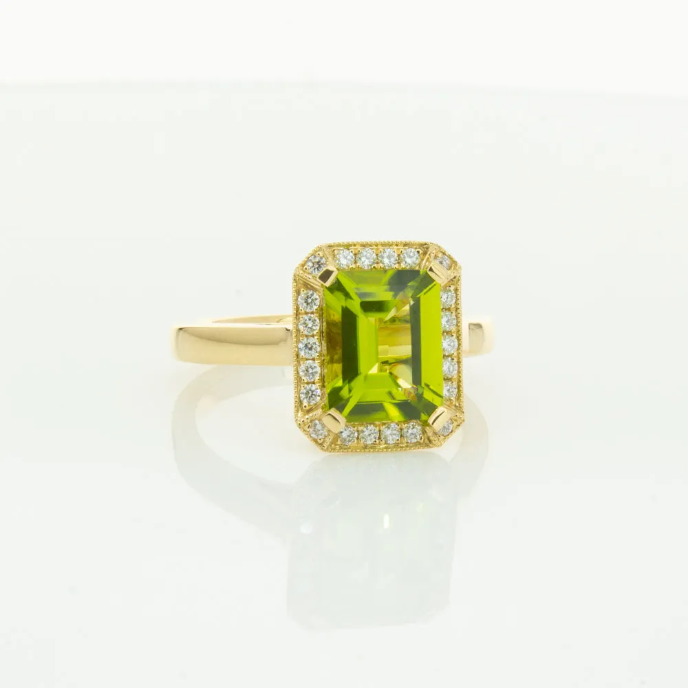 18ct Yellow Gold Peridot & Diamond Empire Ring