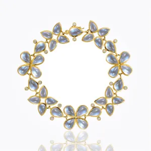 18K Flower Cluster Bracelet with royal blue moonstone and diamond
