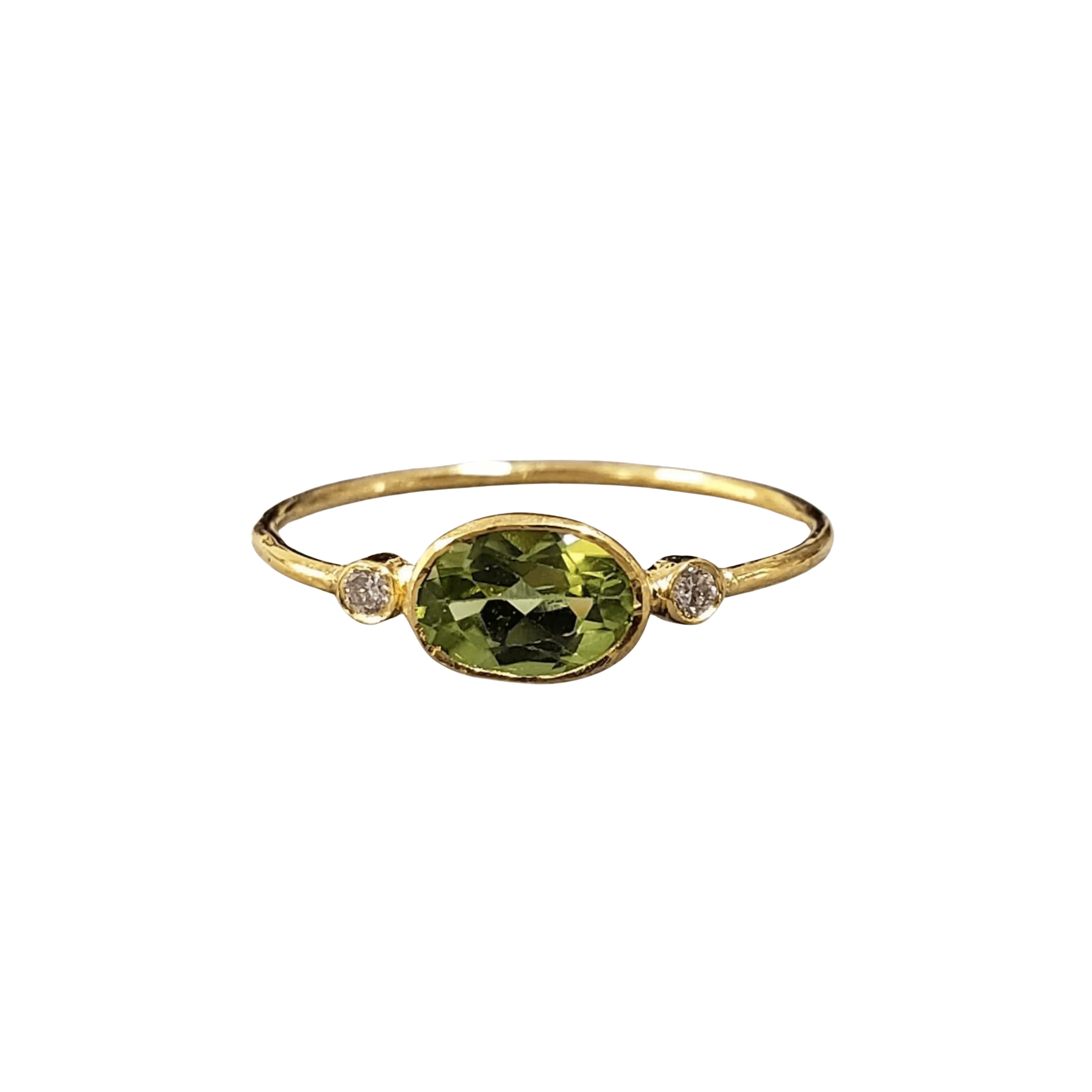 18k Gold Oval Green Peridot & Diamond Ring