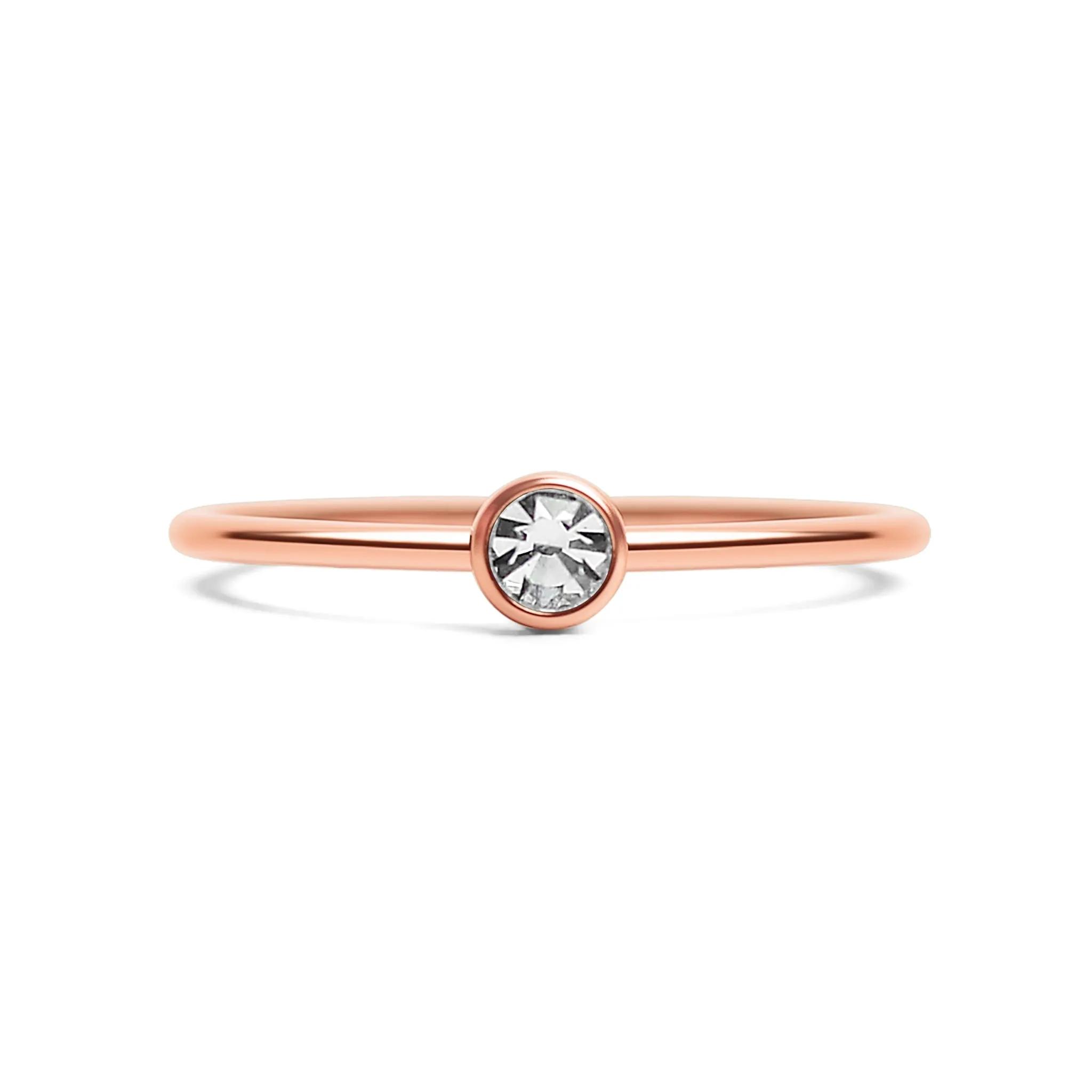 18k Rose Gold PVD Coated Stainless Steel Birthstone Stacking Ring Size 3 / ZRJ1002