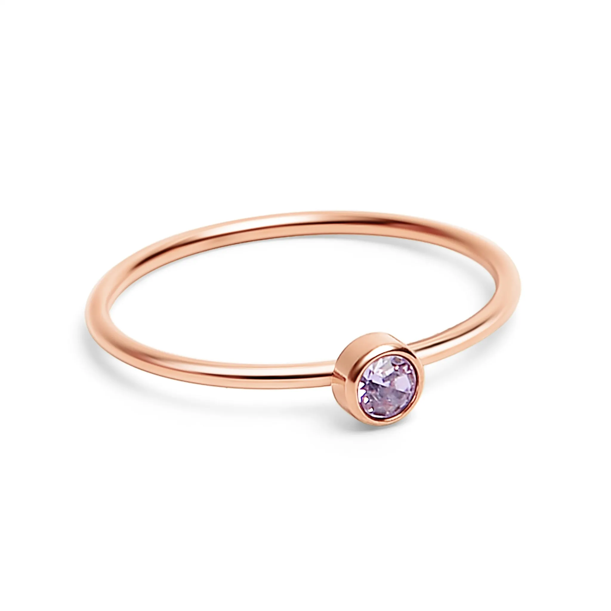 18k Rose Gold PVD Coated Stainless Steel Birthstone Stacking Ring Size 3 / ZRJ1002