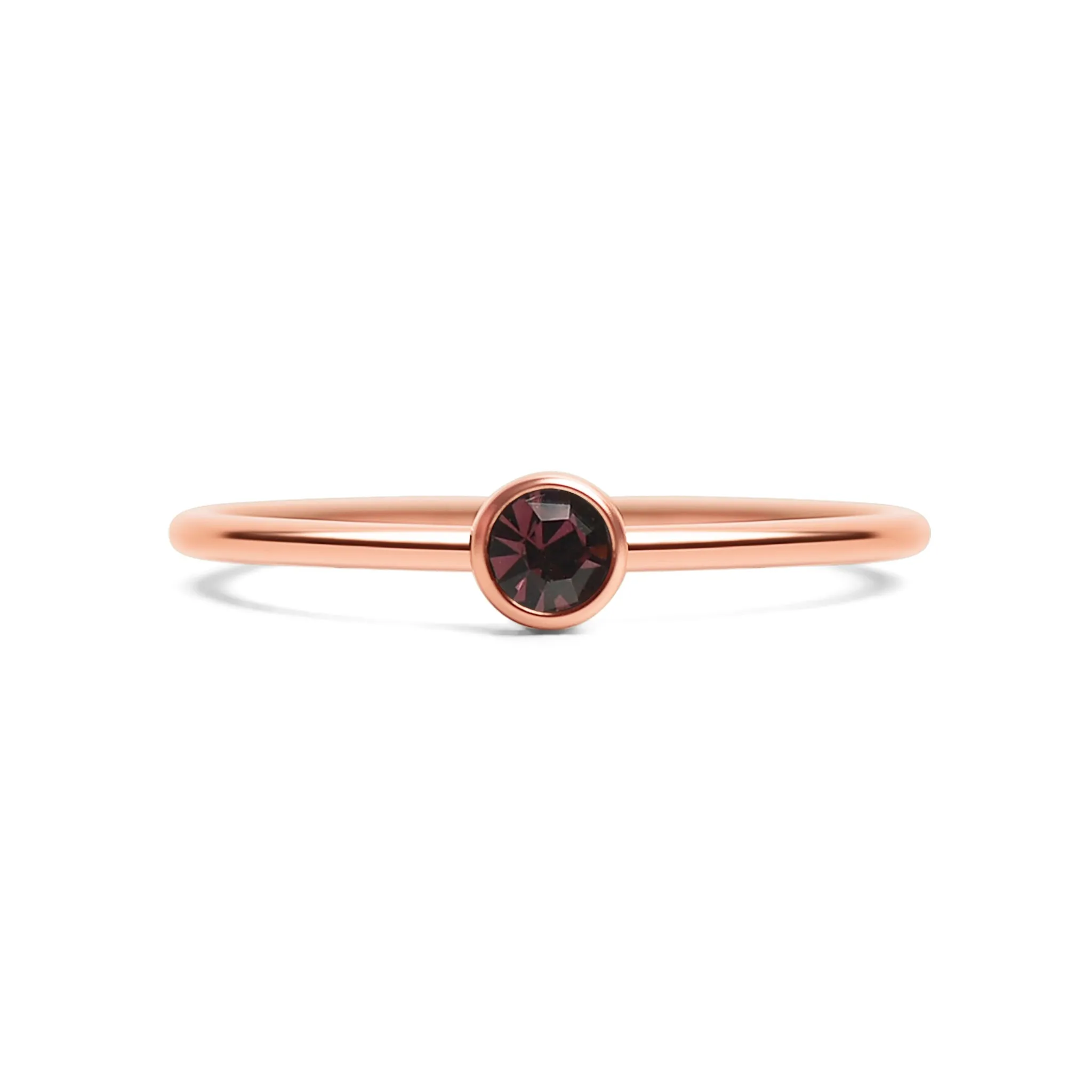 18k Rose Gold PVD Coated Stainless Steel Birthstone Stacking Ring Size 3 / ZRJ1002