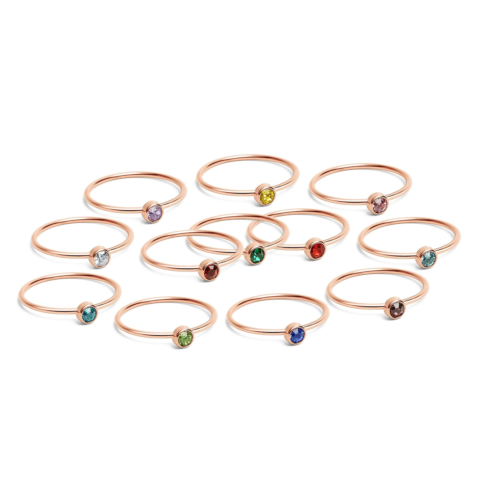 18k Rose Gold PVD Coated Stainless Steel Birthstone Stacking Ring Size 3 / ZRJ1002