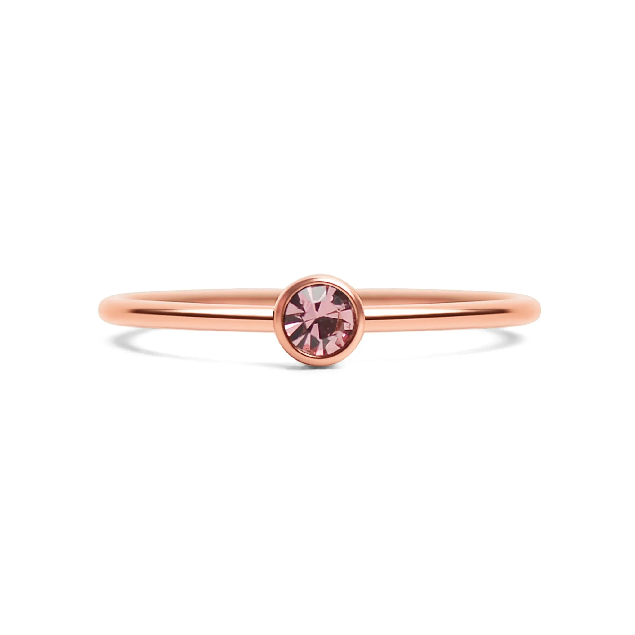 18k Rose Gold PVD Coated Stainless Steel Birthstone Stacking Ring Size 3 / ZRJ1002