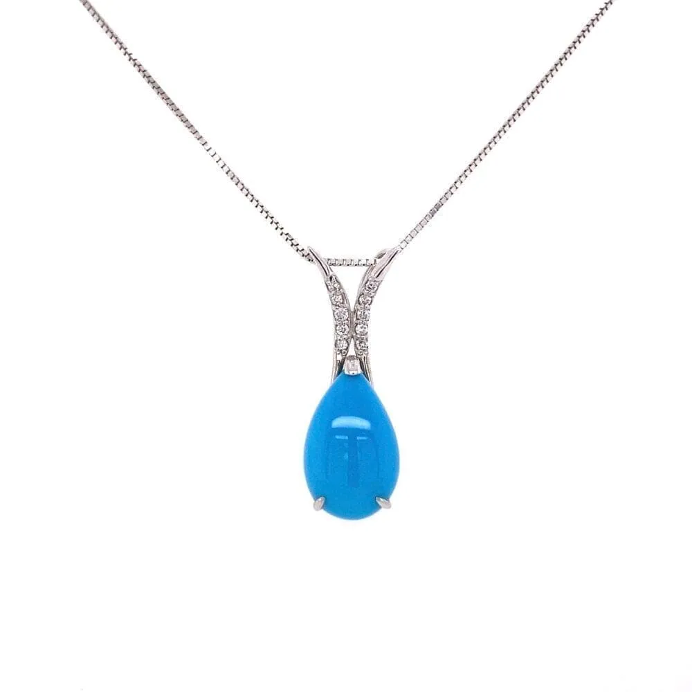18K WG 3.92ct Pear Turquoise & .07tcw Diamond Pendant 4.6g, 17’ Regard Jewelry Austin, Texas