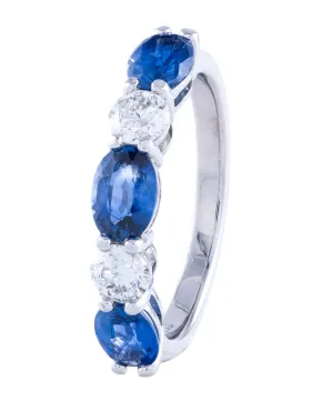 18K White Gold Oval Sapphire and Diamond Ring