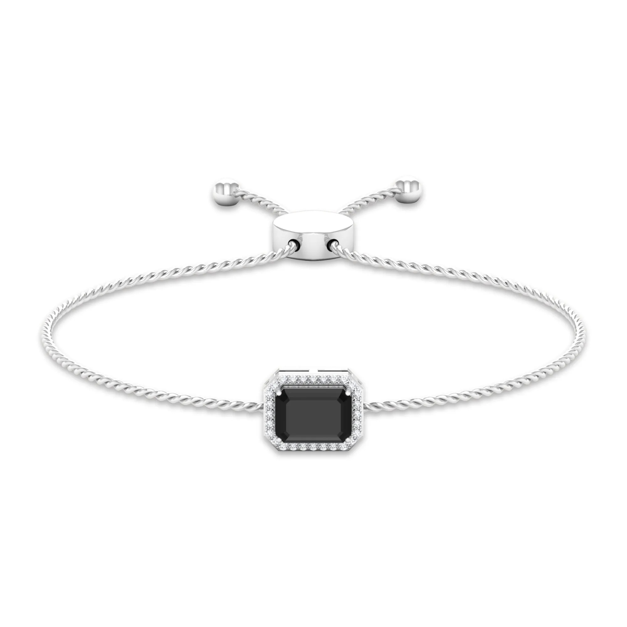 2 CT Octagon Cut Black Onyx and Diamond Bolo Chain Bracelet