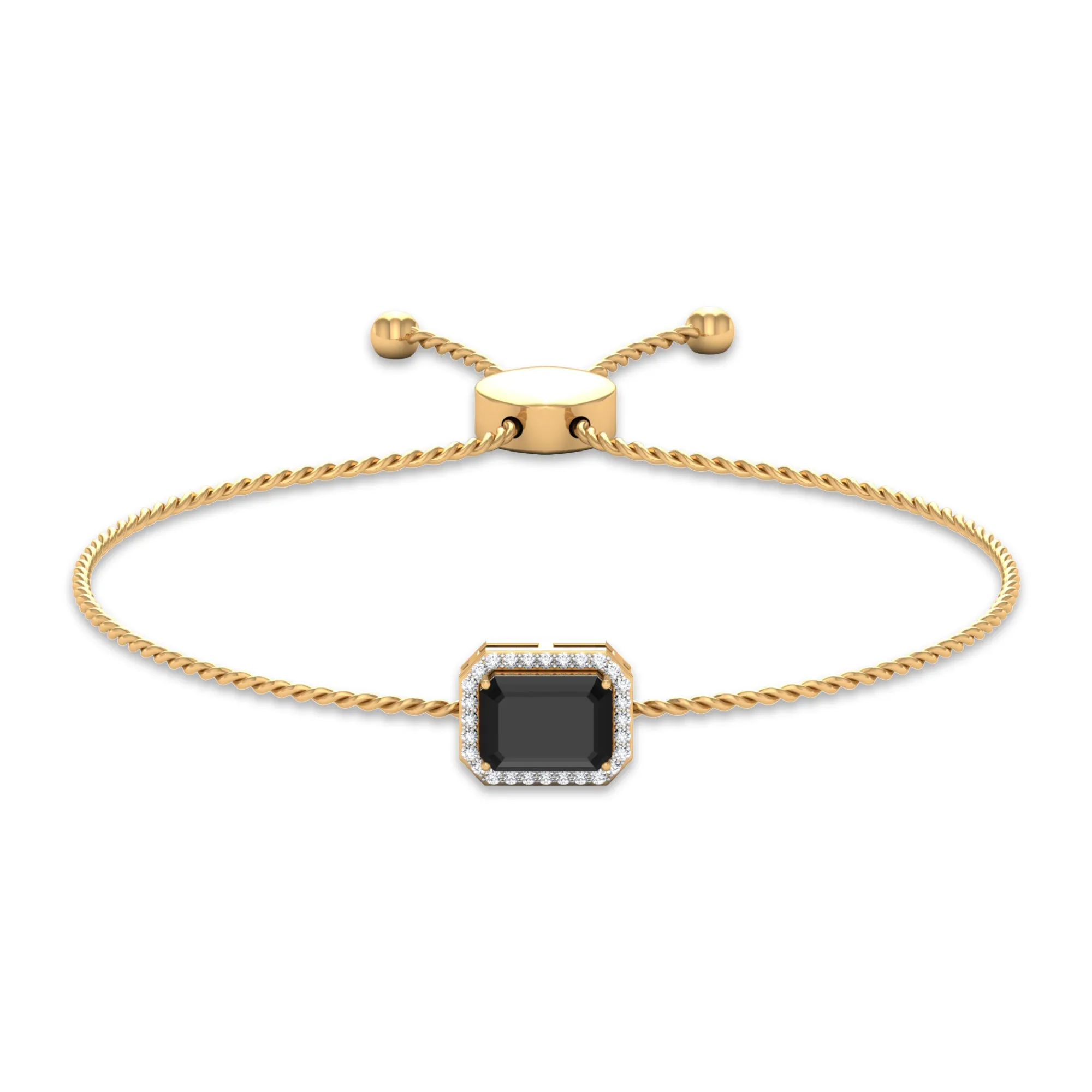 2 CT Octagon Cut Black Onyx and Diamond Bolo Chain Bracelet
