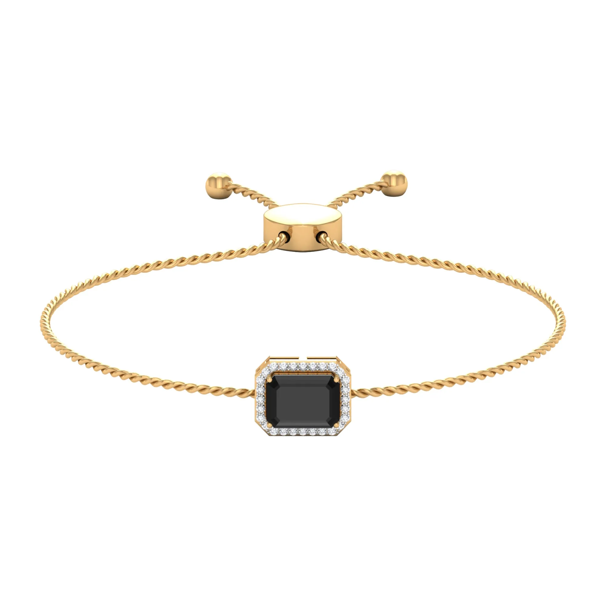 2 CT Octagon Cut Black Onyx and Diamond Bolo Chain Bracelet