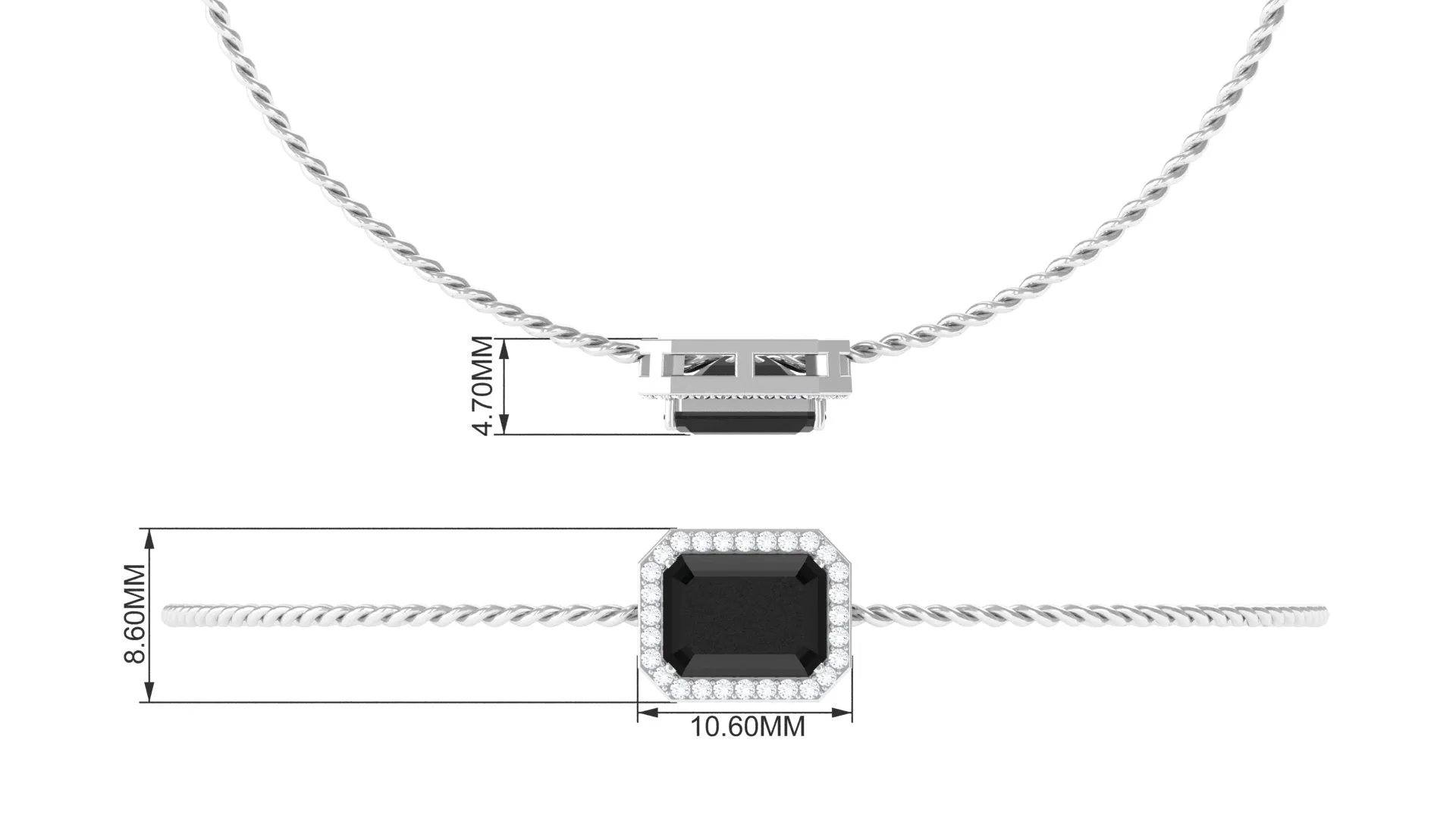 2 CT Octagon Cut Black Onyx and Diamond Bolo Chain Bracelet