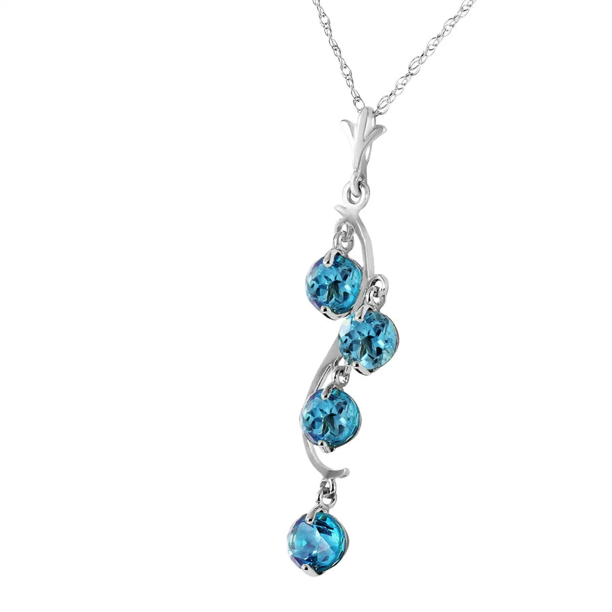 2.25 Carat 14K Solid White Gold Move The Earth Blue Topaz Necklace