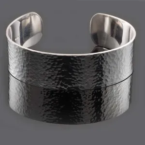 2cm Wide Sterling Silver Hammered Cuff Bracelet Personalised