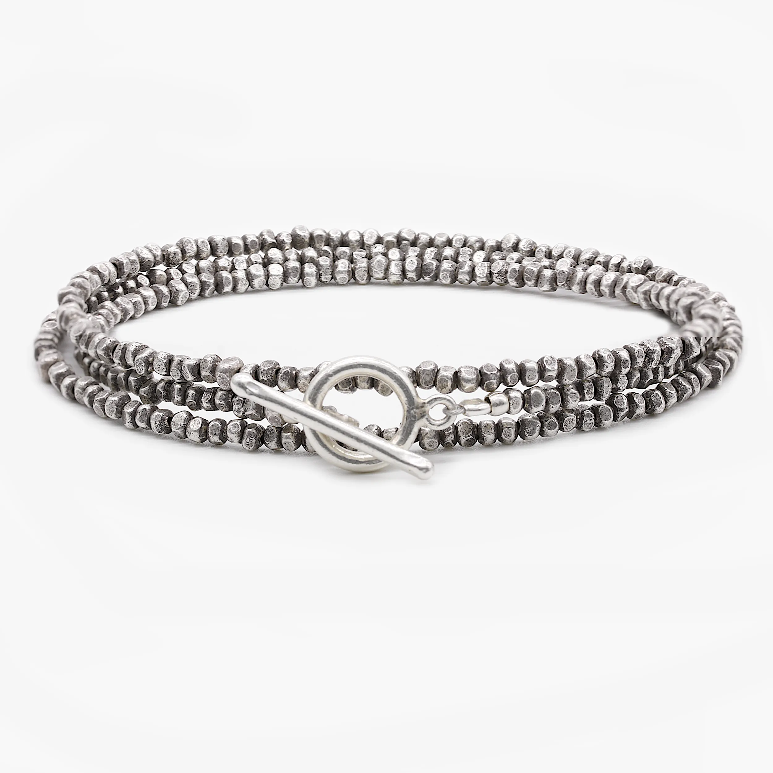 3 Laps Bracelet With Hand-Forged Silver Beads