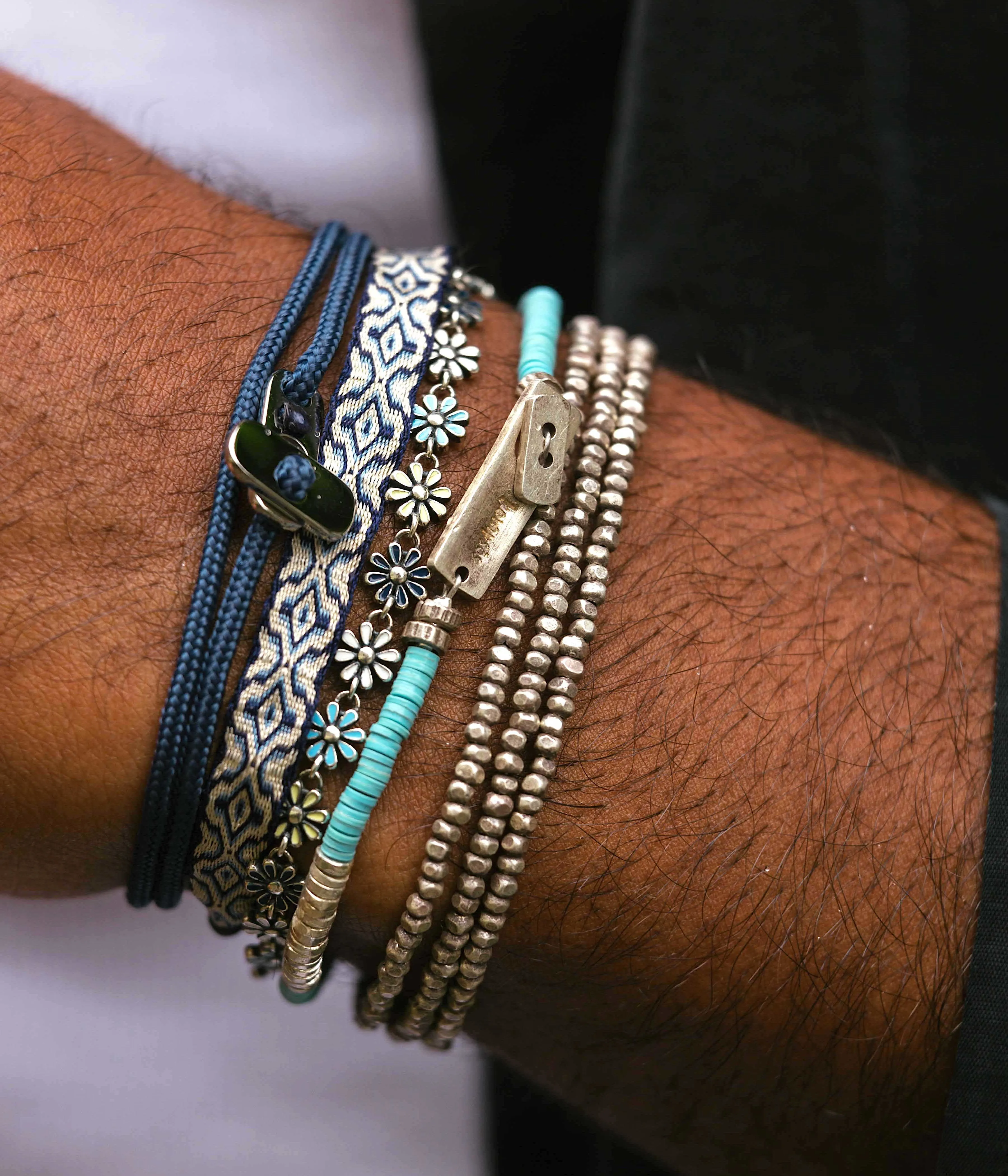3 Laps Bracelet With Hand-Forged Silver Beads