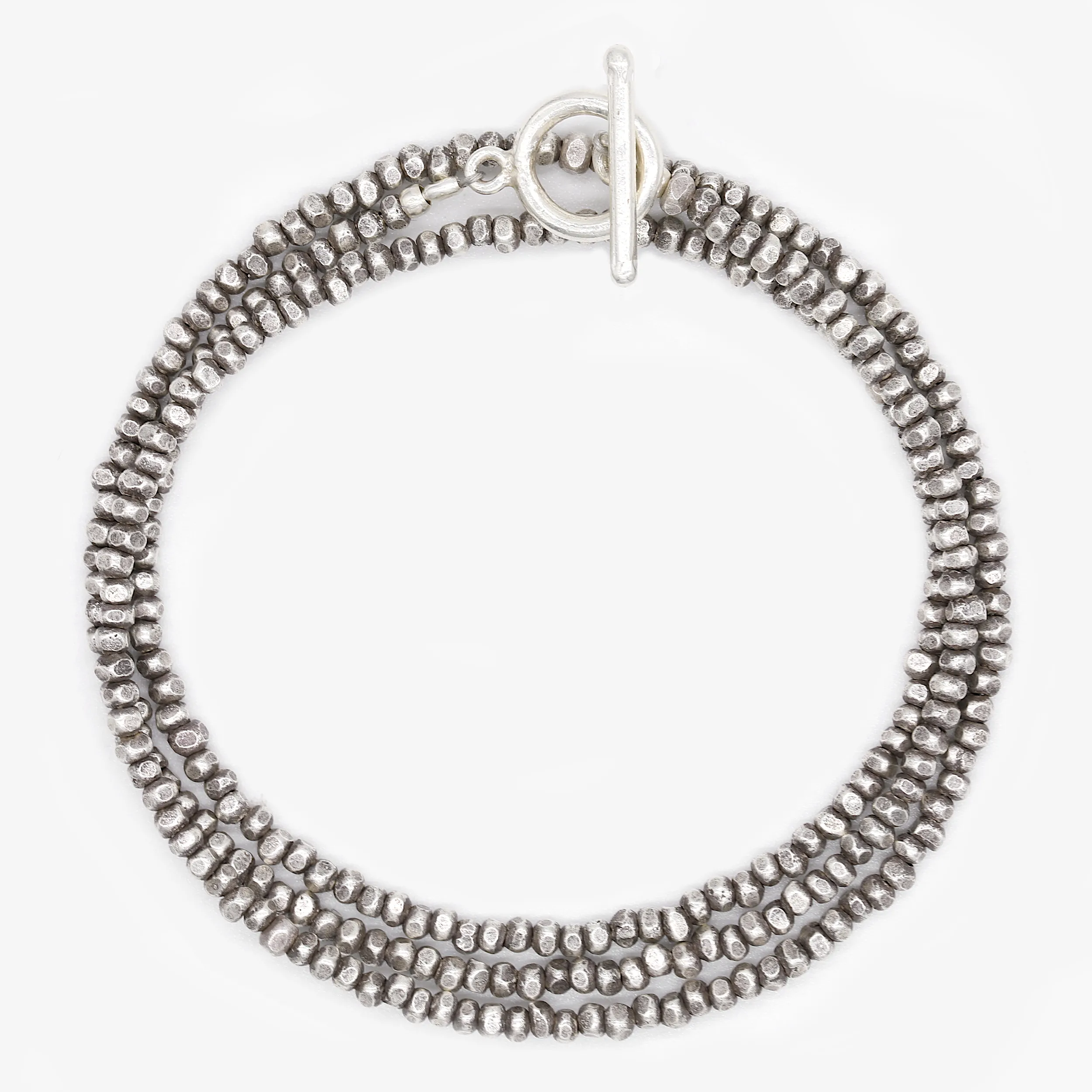 3 Laps Bracelet With Hand-Forged Silver Beads