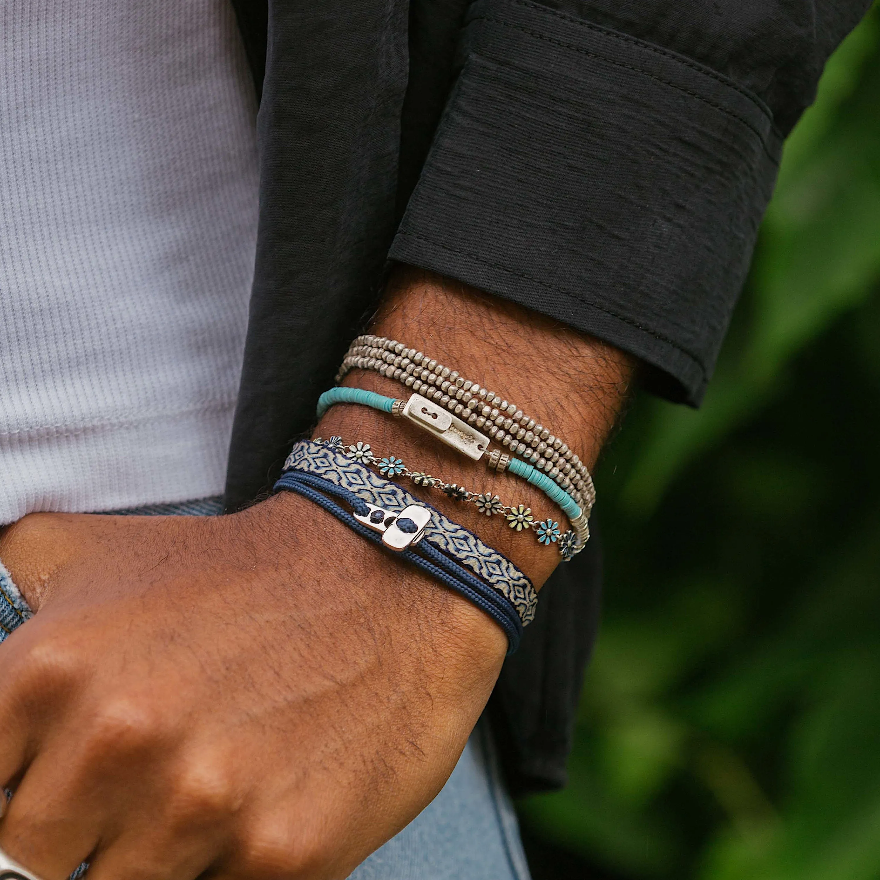 3 Laps Bracelet With Hand-Forged Silver Beads