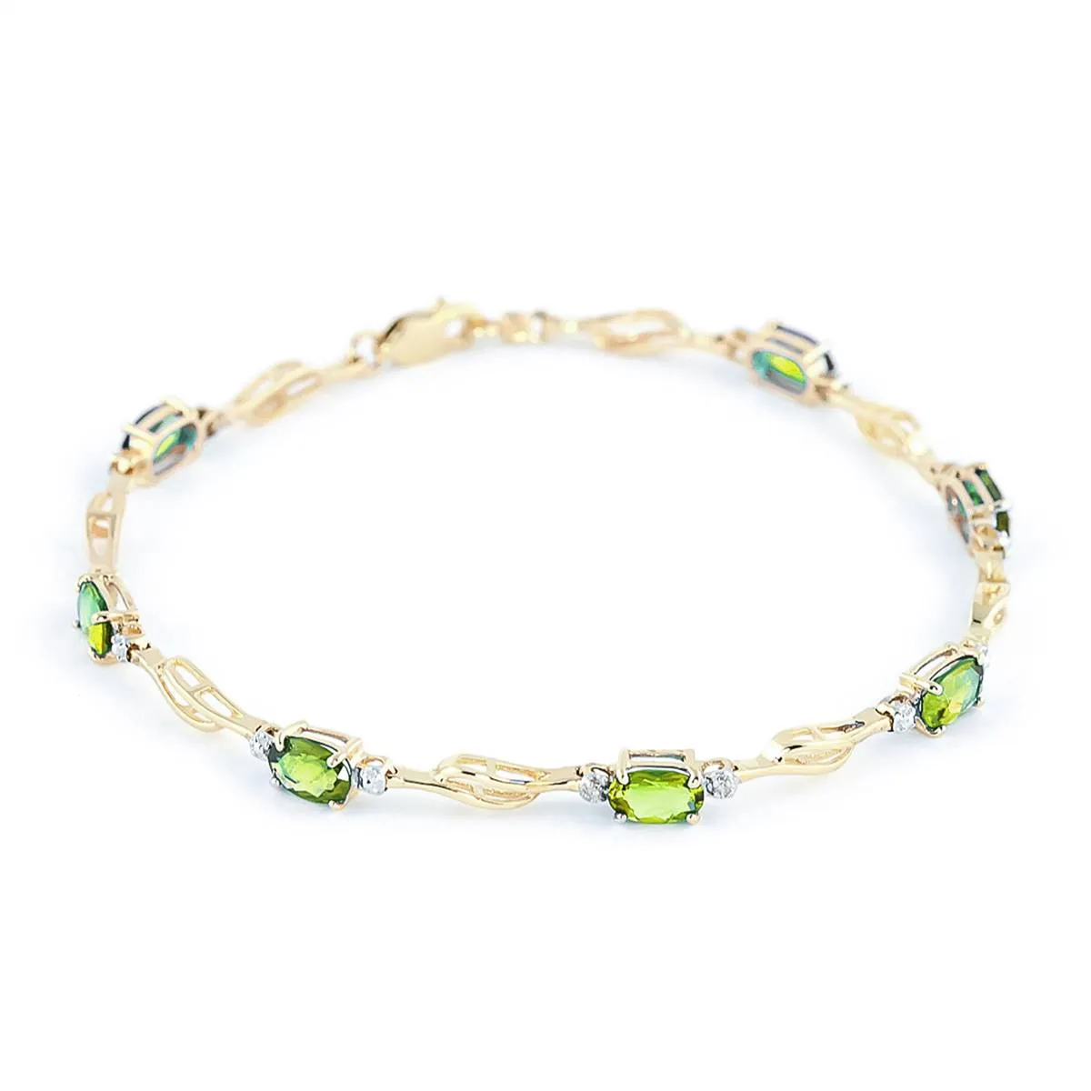 3.39 Carat 14K Solid Yellow Gold Tennis Bracelet Peridot Diamond