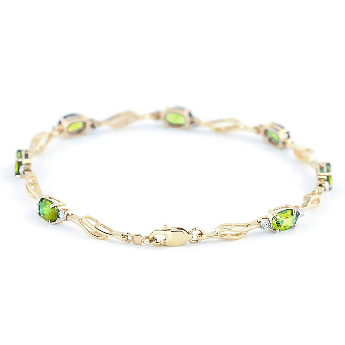 3.39 Carat 14K Solid Yellow Gold Tennis Bracelet Peridot Diamond
