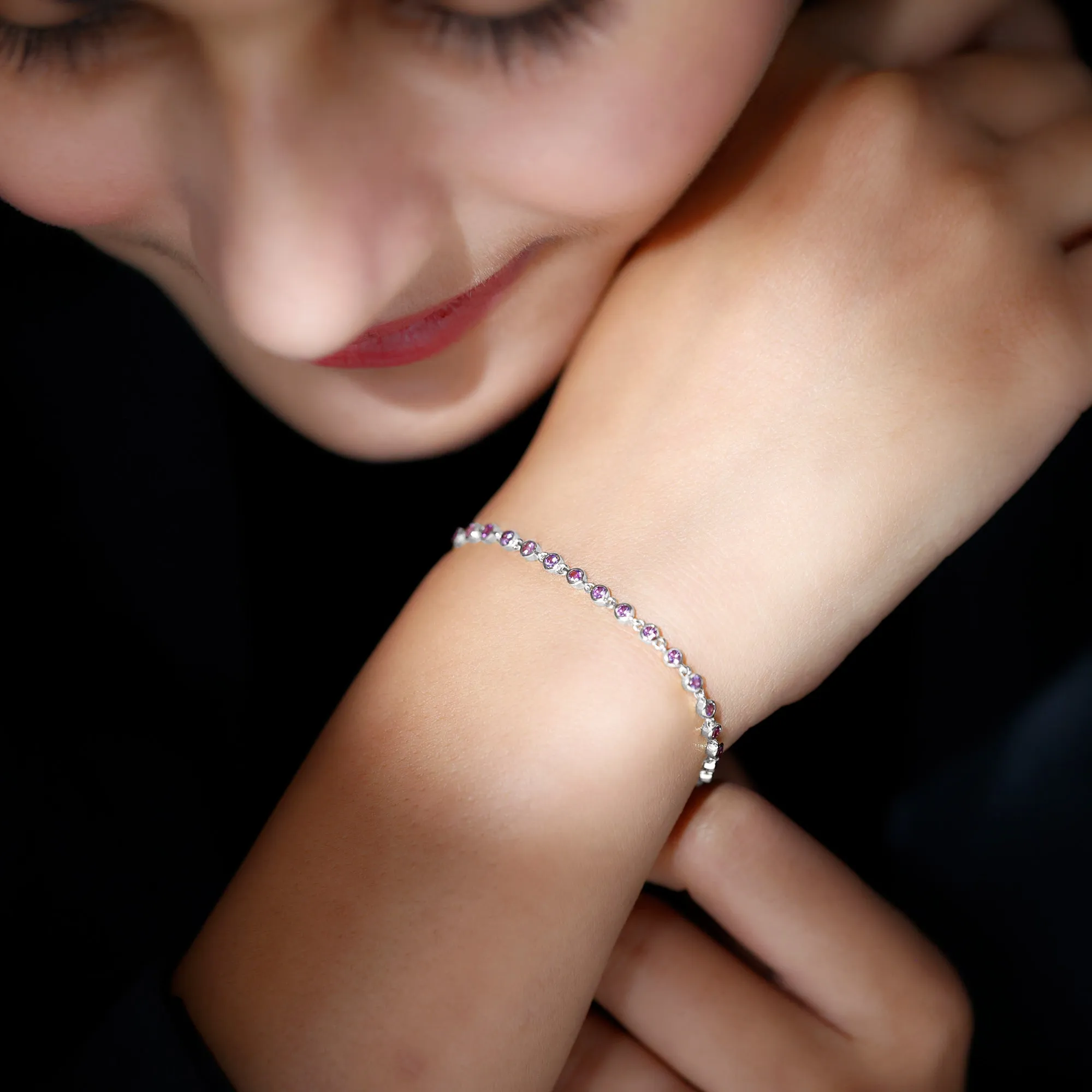 3/4 CT Bezel Set Amethyst Minimal Chain Bracelet