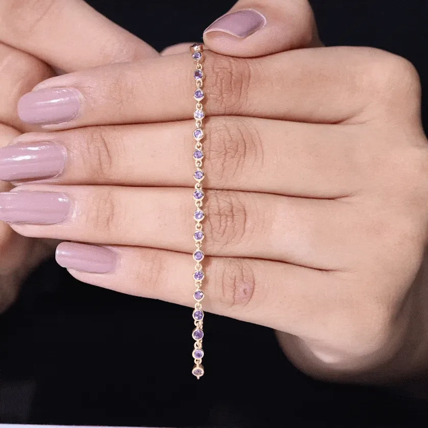 3/4 CT Bezel Set Amethyst Minimal Chain Bracelet