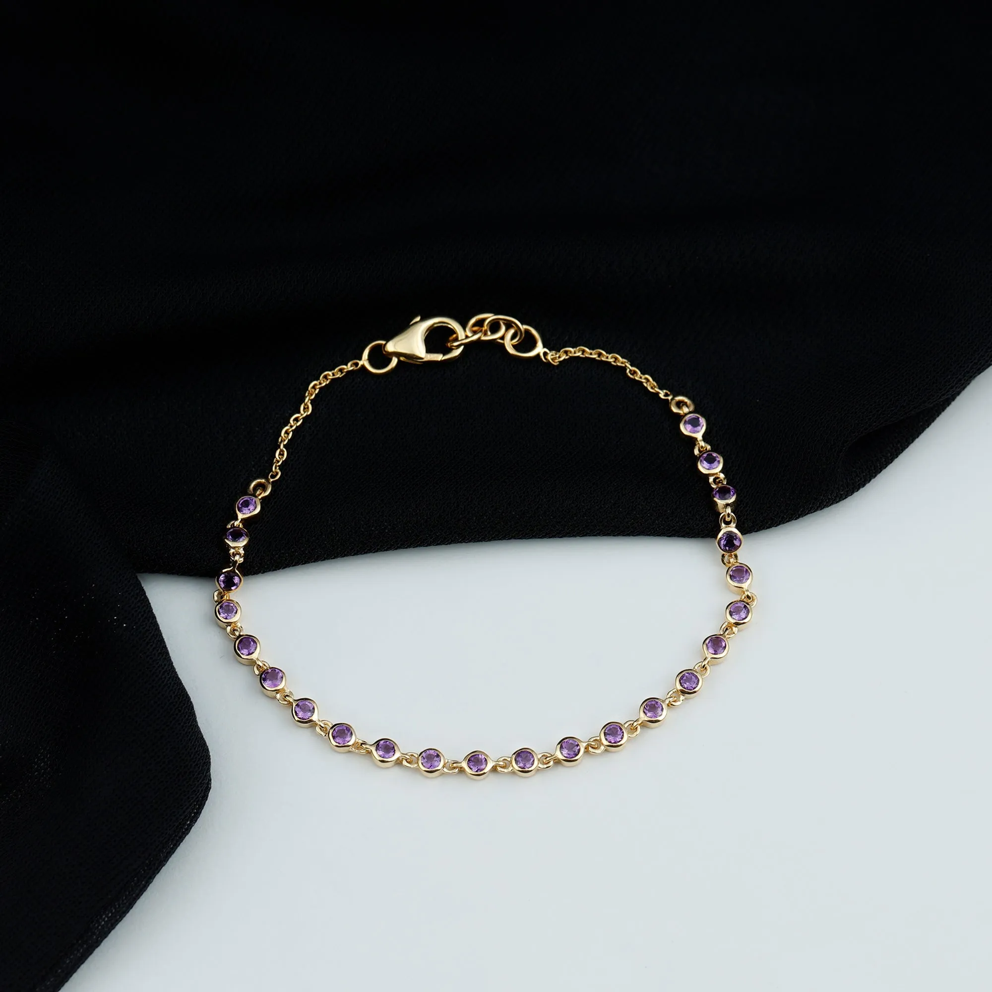 3/4 CT Bezel Set Amethyst Minimal Chain Bracelet
