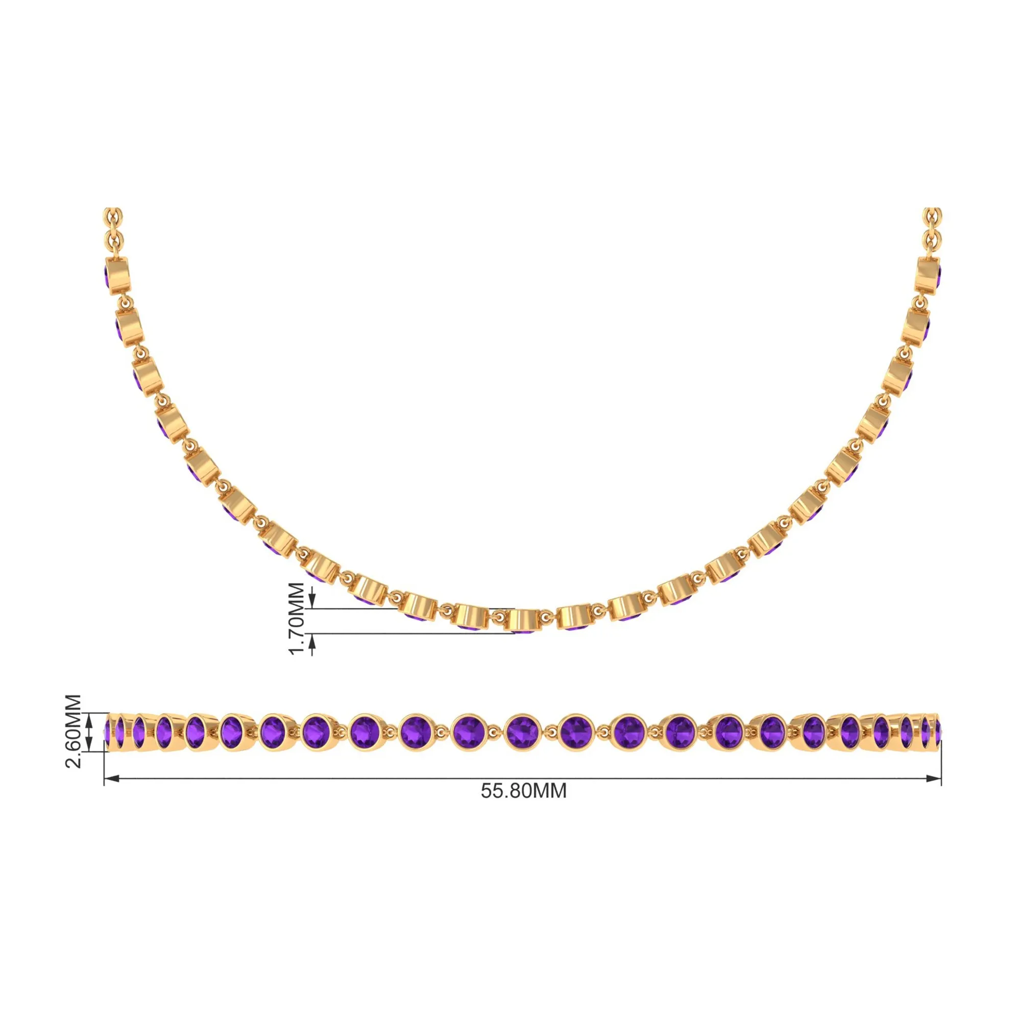 3/4 CT Bezel Set Amethyst Minimal Chain Bracelet