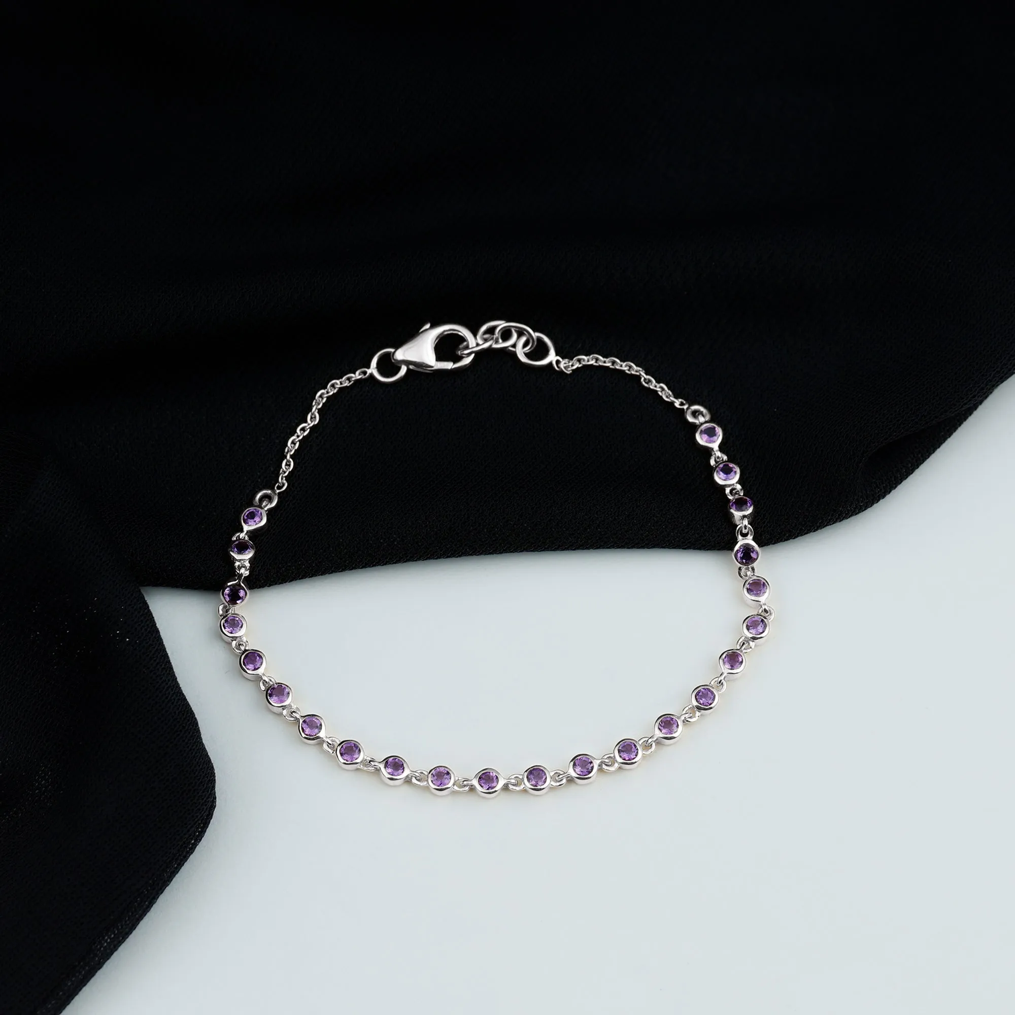 3/4 CT Bezel Set Amethyst Minimal Chain Bracelet