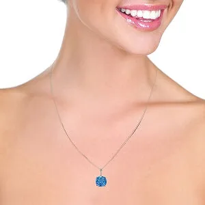 3.6 Carat 14K Solid White Gold Necklace Natural Checkerboard Cut Blue Topaz