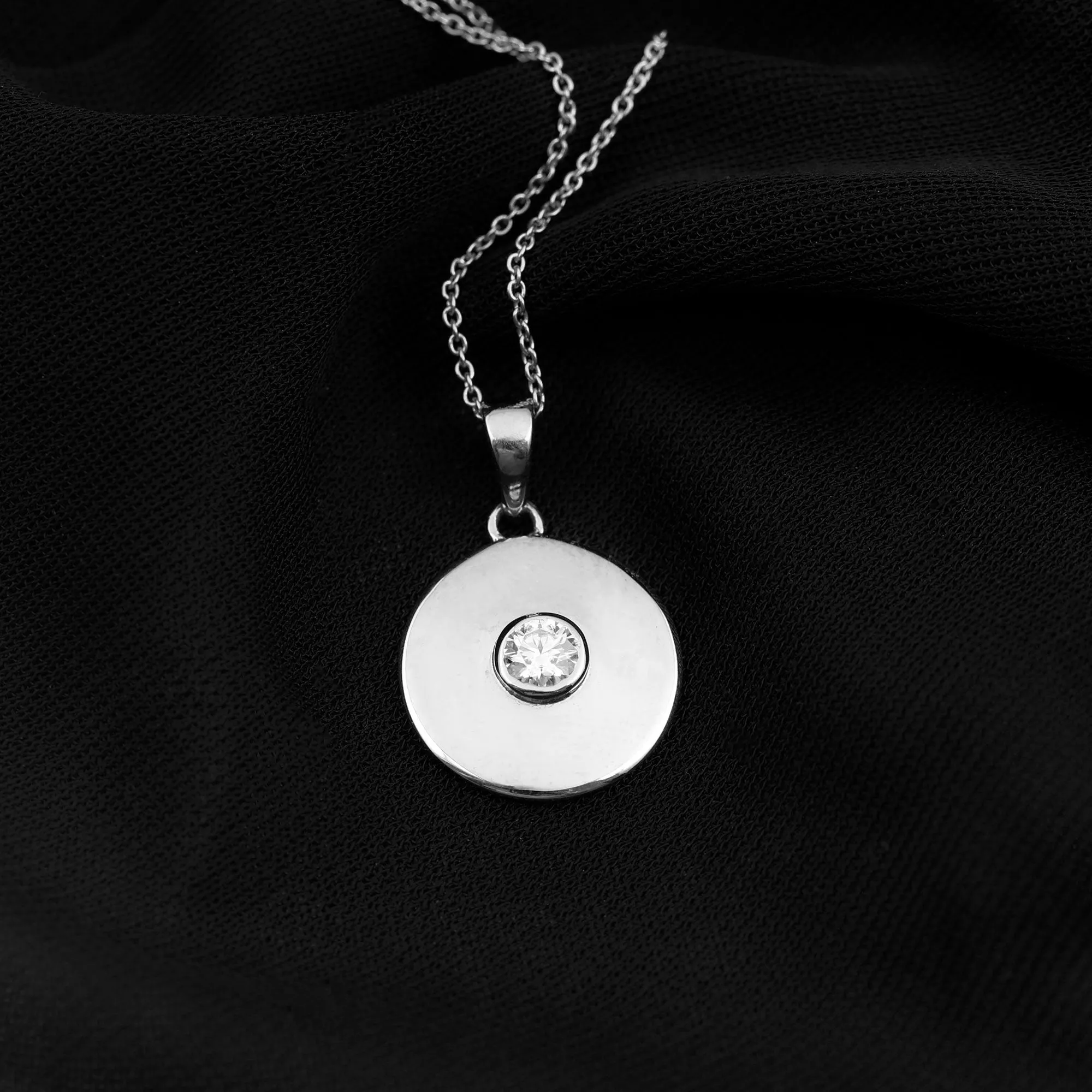 4 MM Round Moissanite Solitaire Disc pendant in Bezel Setting