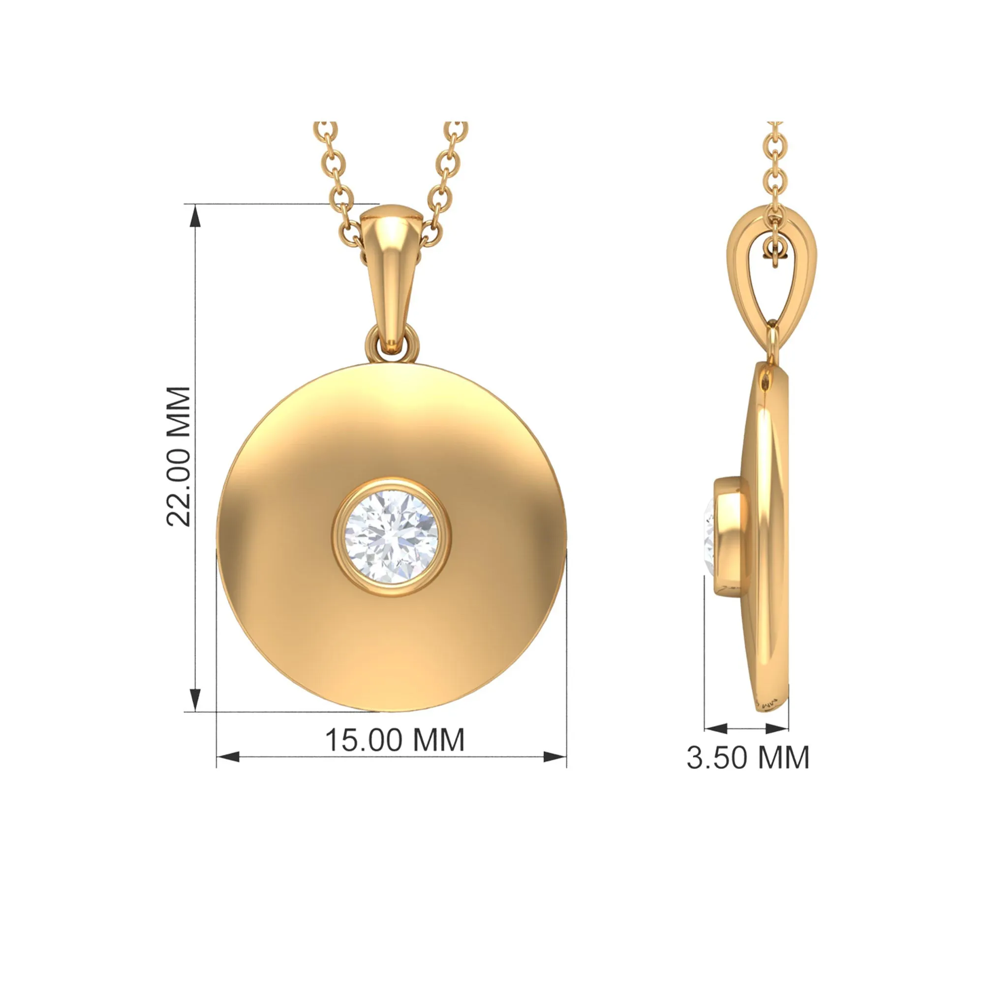 4 MM Round Moissanite Solitaire Disc pendant in Bezel Setting