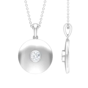 4 MM Round Moissanite Solitaire Disc pendant in Bezel Setting