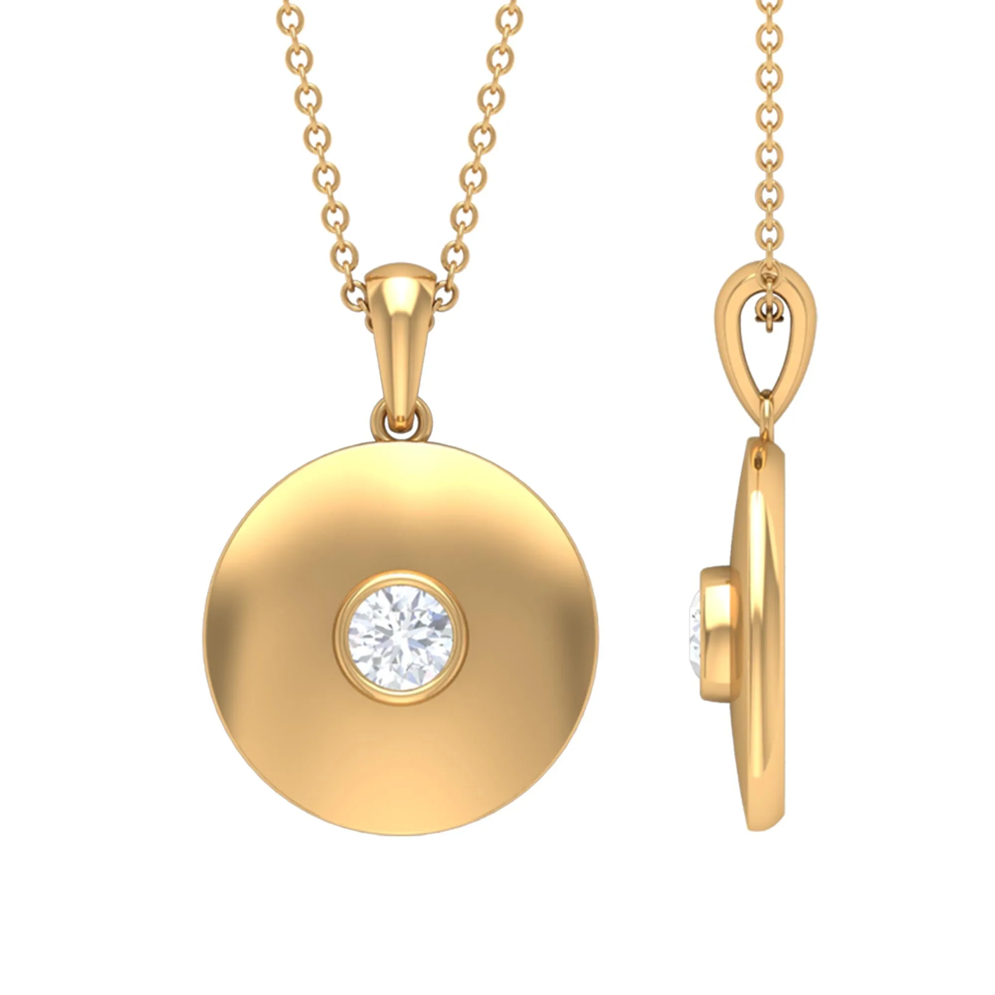 4 MM Round Moissanite Solitaire Disc pendant in Bezel Setting