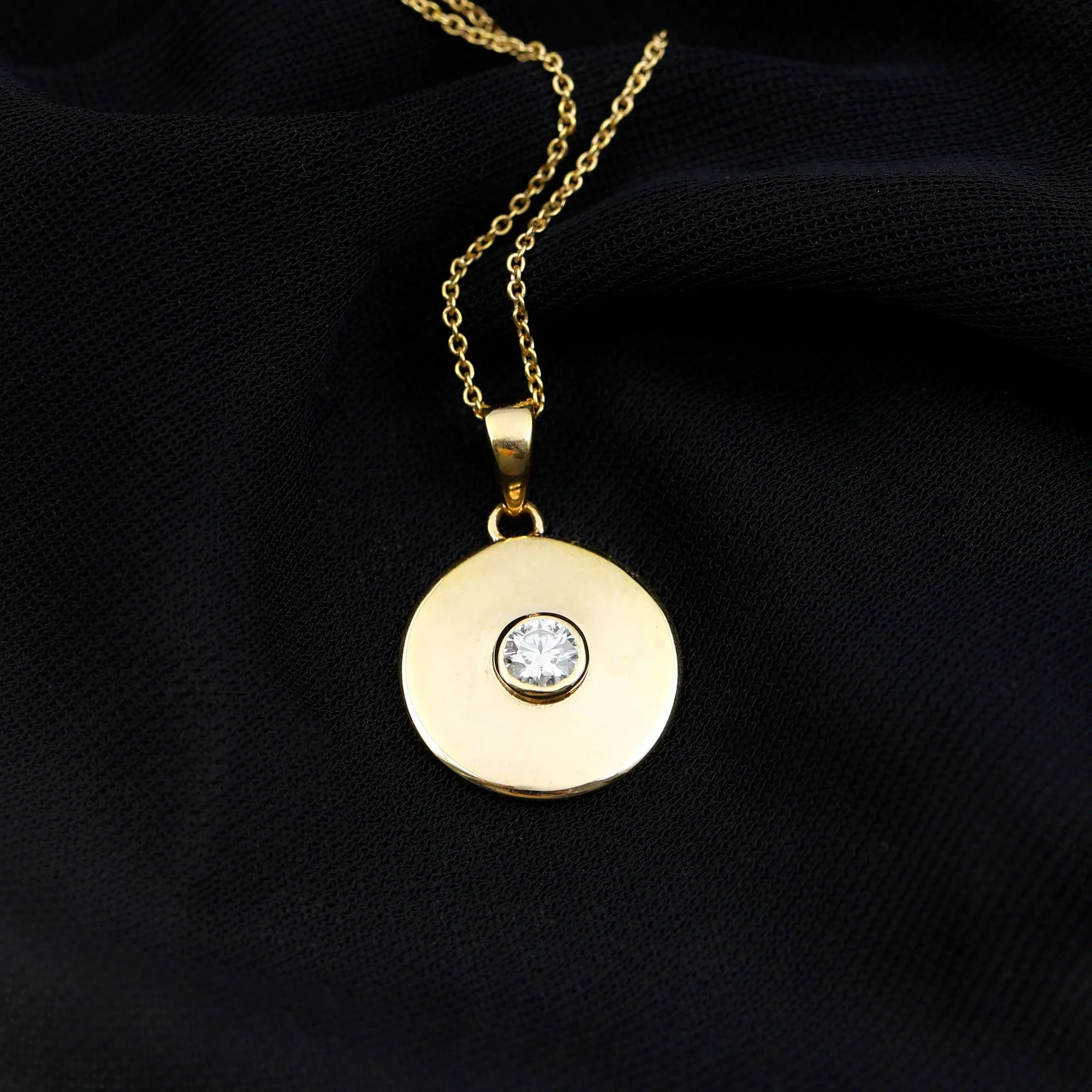 4 MM Round Moissanite Solitaire Disc pendant in Bezel Setting