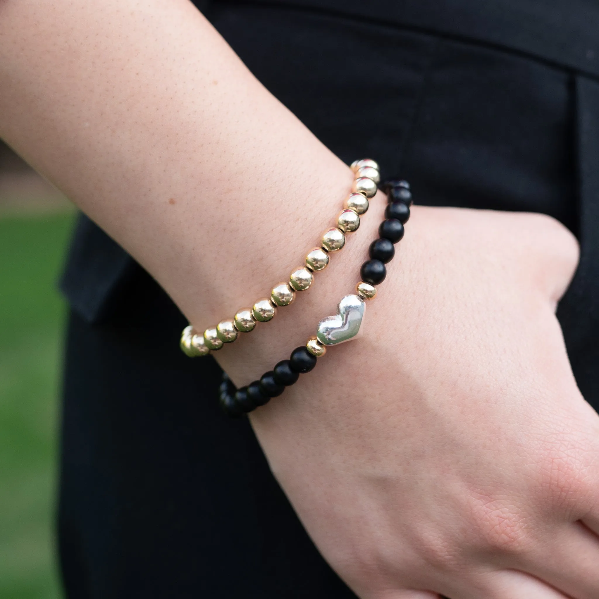 6mm Matte Black Onyx Puffy Heart Bracelet