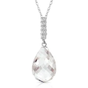 7.18 Carat 14K Solid White Gold Necklace Diamond Briolette Drop White Topaz