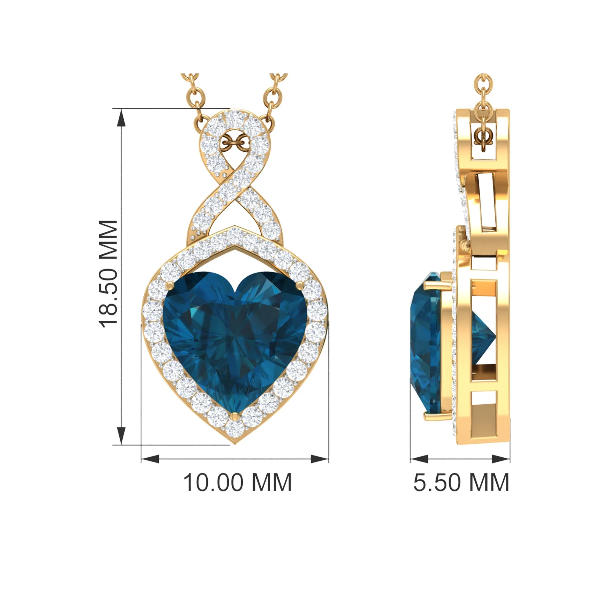 8 MM Heart Shape London Blue Topaz Infinity Pendant with Diamond