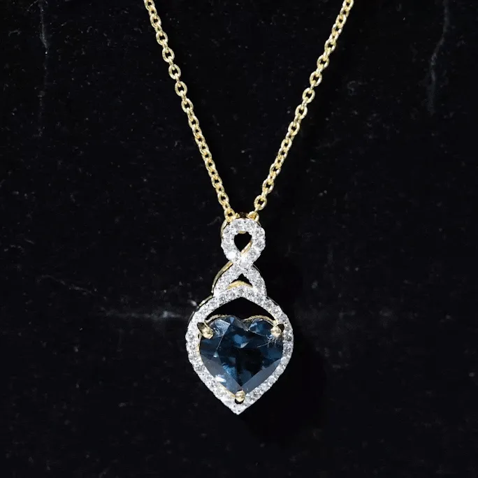 8 MM Heart Shape London Blue Topaz Infinity Pendant with Diamond