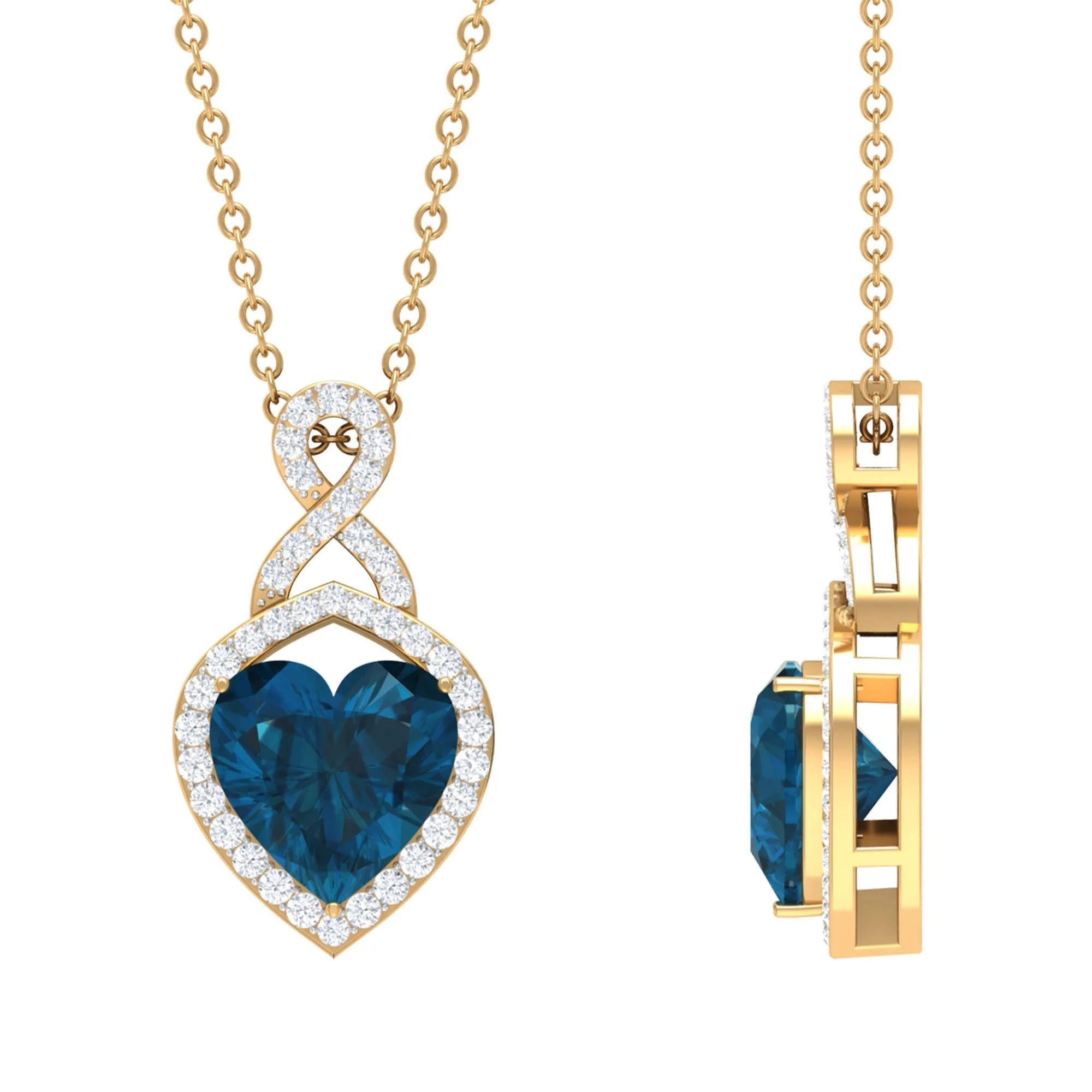 8 MM Heart Shape London Blue Topaz Infinity Pendant with Diamond