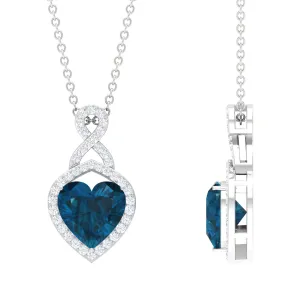 8 MM Heart Shape London Blue Topaz Infinity Pendant with Diamond