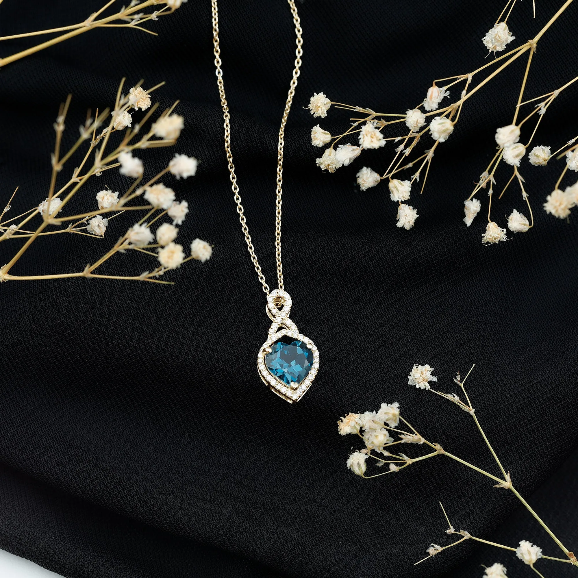 8 MM Heart Shape London Blue Topaz Infinity Pendant with Diamond